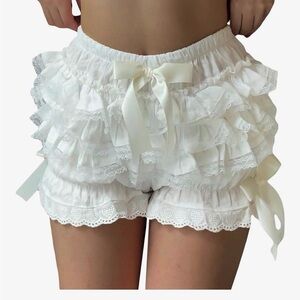 White Ruffled Lace Shorts and head band